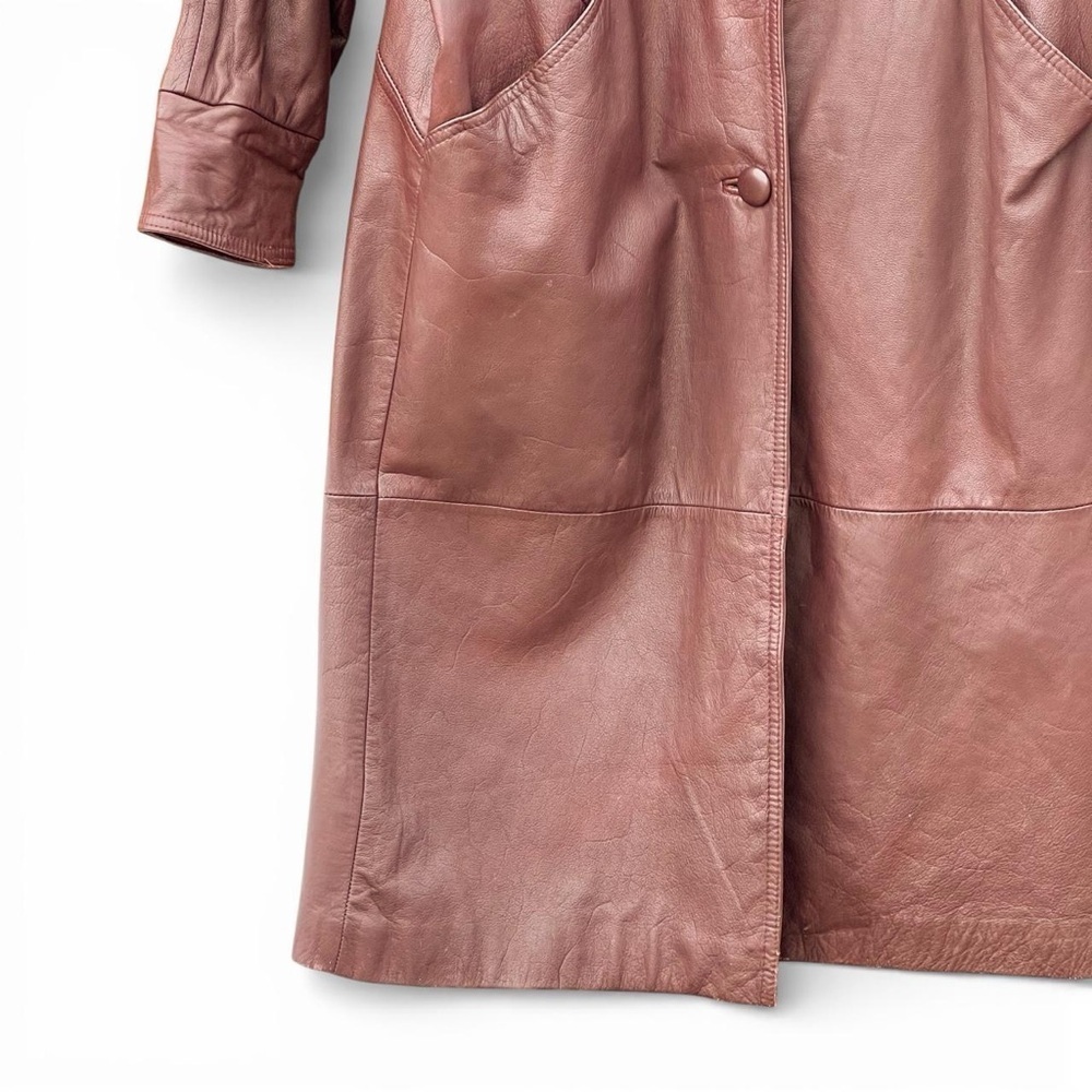 80s leather trench coat - Picture 3 of 8